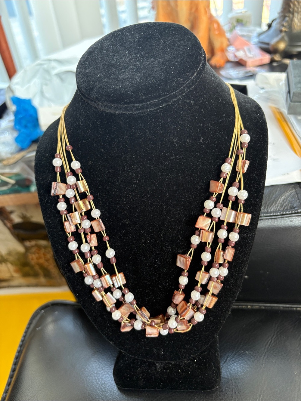 Boho Multi-Strand Mother Pearl like accent Necklace